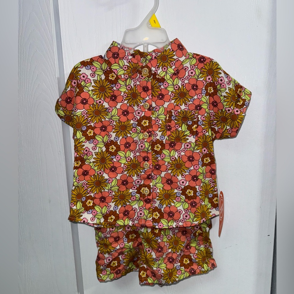 Two piece floral toddler boy shorts and button up set 3T